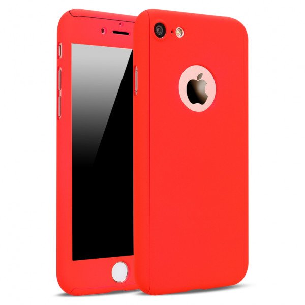 Wholesale iPhone 7 Plus Full Cover Hybrid Case with Tempered Glass (Red)